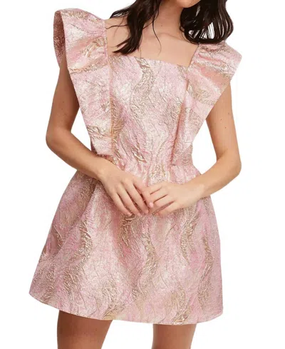 Fanco Textured Flutter Sleeve Dress In Pink