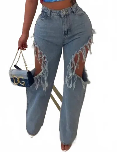 Fancy Dream Usa Women's Side Slit Jeans In Denim In Blue