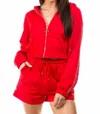 Fancy Fashion Line In Paris Long Sleeve Hoodie And Short Set In Red In Red