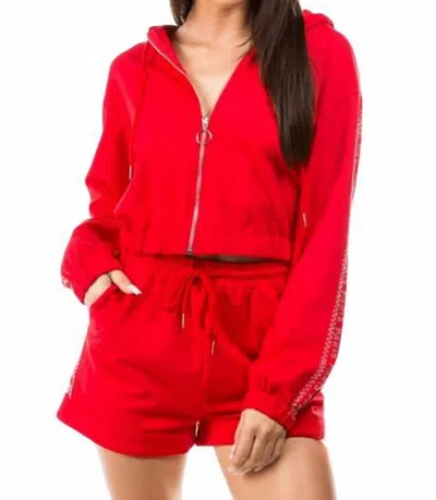 Fancy Fashion Line In Paris Long Sleeve Hoodie And Short Set In Red