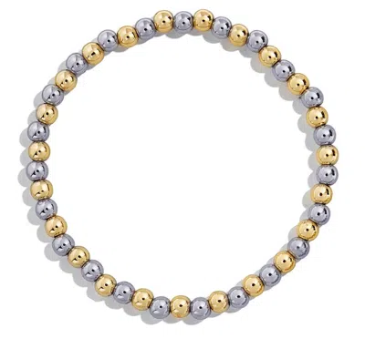 Pre-owned Fancy Special Occasions 4mm Bead Round 14k Yellow & White Gold Ball Stretchy Light Hollow Bracelet 7"