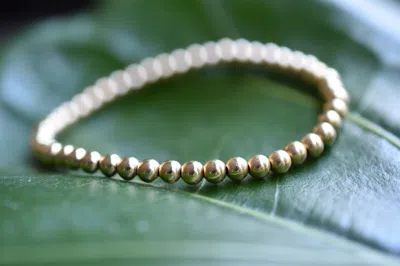 Pre-owned Fancy Special Occasions 4mm Bead Round 14k Yellow Gold Ball Stretchy Light Hollow Bracelet 7 Inches