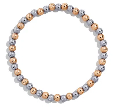 Pre-owned Fancy Special Occasions 4mm Bead Round Rare 14k Two Tone Gold Ball Stretchy Light Hollow Bracelet 7"