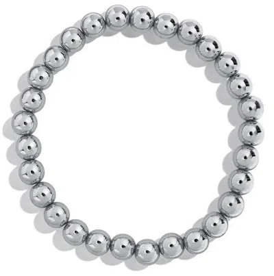 Pre-owned Fancy Special Occasions 6mm Bead Round 14k White Gold Ball Stretchy Light Hollow Bracelet 7 Inches
