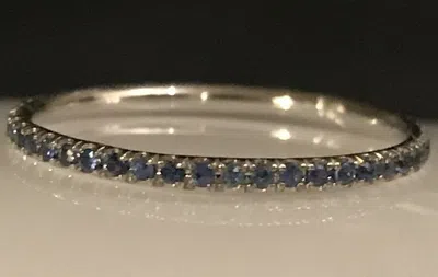 Pre-owned Fancy Special Occasions Blue Sapphire Eternity Gemstone 14k White Real Gold Birthstone Stackable Ring