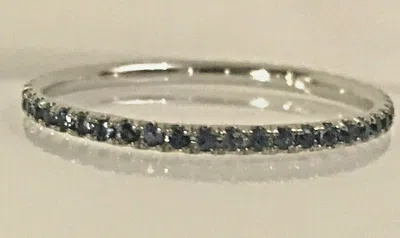 Pre-owned Fancy Special Occasions Blue Sapphire Eternity Gemstone 14k White Real Gold Birthstone Stackable Ring
