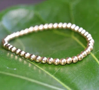 Pre-owned Fancy Special Occasions Heavy 4mm Bead Round Stamped 14k Yellow Solid Gold Ball Stretchy Bracelet 7"