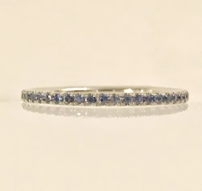 Pre-owned Fancy Special Occasions Light Blue Sapphire Round Eternity Gemstone 14k White Gold Birthstone Ring S. 7