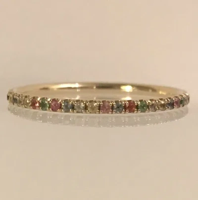 Pre-owned Fancy Special Occasions Multi Sapphire Eternity Light Gemstone 14k Yellow Gold Birthstone Ring Size 7 In Multicolor
