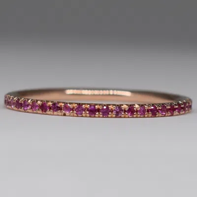 Pre-owned Fancy Special Occasions Pink Sapphire Round Eternity Gemstone 14k Rose Real Gold Birthstone Ring Size 7