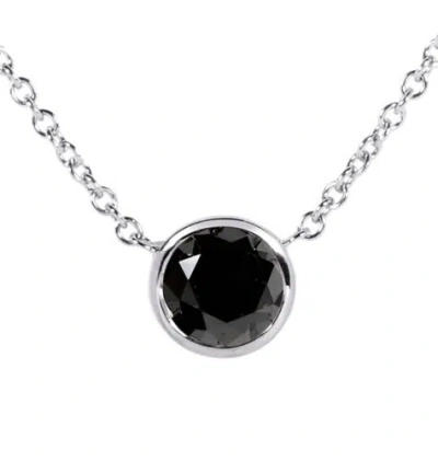Pre-owned Fancy Special Occasions Round 6.00 Mm Bezel Black Diamond Necklace 14k White Gold 16 Inches Cable Chain