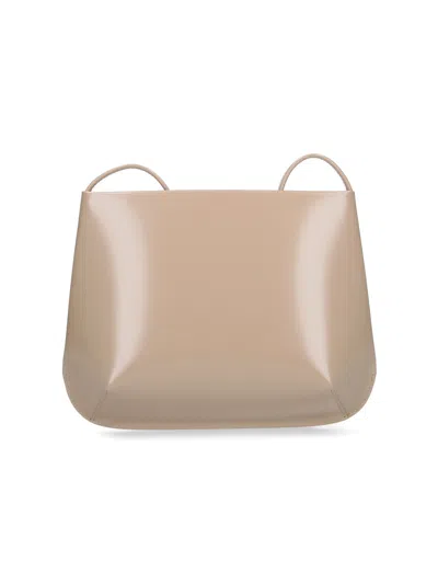 Fane Beige Loge Glossy Leather Shoulder Bag