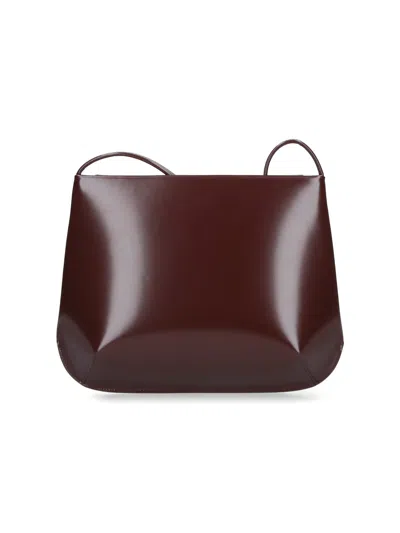 Fane Glossy Brown Loge Leather Shoulder Bag In Red