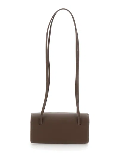 Fane Mie Tech Fabric Shoulder Bag With Zip Closure In Brown