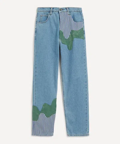 Fanfare Women's High Waisted Melt Patch Blue Jeans