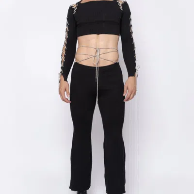 Fang Rhinestone Lace Up Cropped Long Sleeve In Black