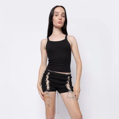 Fang Rhinestone Lace Up Shorts In Black