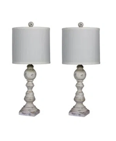 Fangio Lighting Distressed Balustrade Resin Table Lamps, Set Of 2 In Cottage Antique White