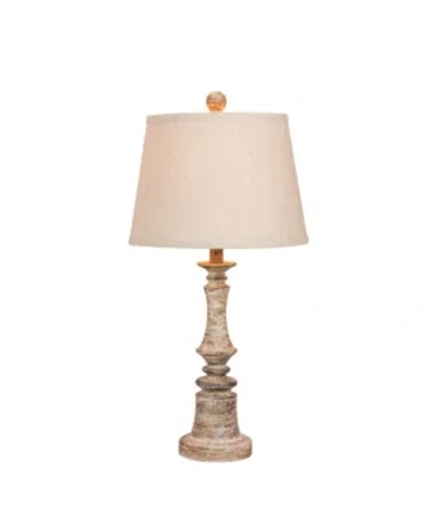 Fangio Lighting Distressed Candlestick Resin Table Lamp In Cottage Antique Beige