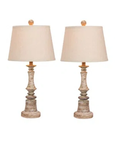 Fangio Lighting Distressed Candlestick Resin Table Lamps, Set Of 2 In Cottage Antique Beige