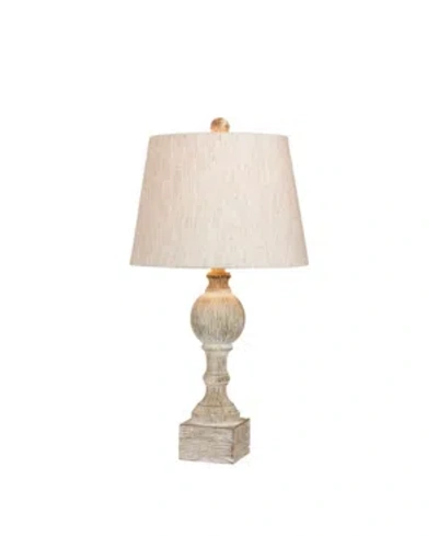 Fangio Lighting Distressed Sculpted Column Resin Table Lamp In Cottage Antique White