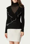 Fangyan Calista Layered-effect Ruffled Turtleneck Top In Black In Black