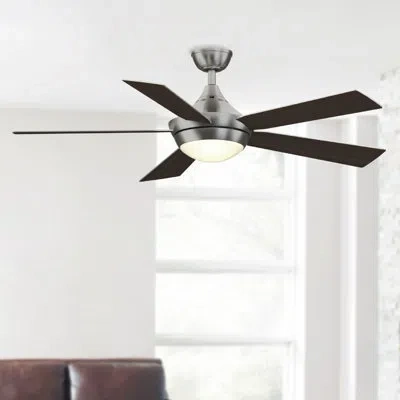 Fanimation Airedrop 52 Inch Indoor Ceiling Fan With Led Light Kit - Brushed Nickel With Reversible Grey/dark Wa