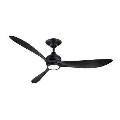 Fanimation Aviara 60 Inch Indoor/outdoor Ceiling Fan With Led Cct Select Light Kit And Remote Control In Matte Black,matte Black