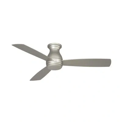 Fanimation Hugh 52 Inch Indoor/outdoor Flush Mount Ceiling Fan With Led Light Kit And Remote Control In Brushed Nickel