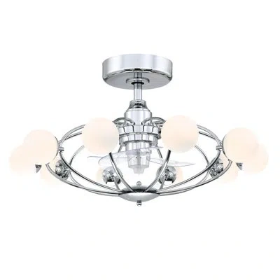 Fanimation Kerring 14 Inch Caged Ceiling Fan With Light Kit And Remote Control In Chrome