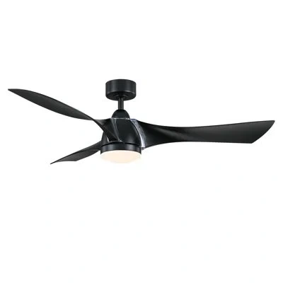 Fanimation Klear 56 Inch Indoor/outdoor Smart Ceiling Fan With Led Cct Select Light Kit And Remote Control In Black,black