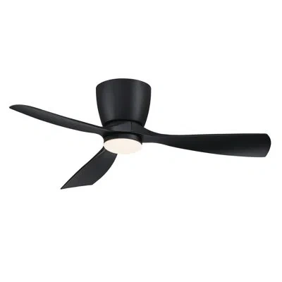 Fanimation Klinch 44 Inch Indoor/outdoor Flush Mount Ceiling Fan With Led Light Kit And Remote Control In Black