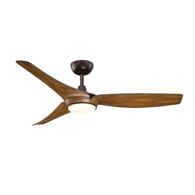 Fanimation Lizza 56 Inch Indoor/outdoor Smart Ceiling Fan With Led Cct Select Light Kit - Dark Bronze With Koa  In Brown