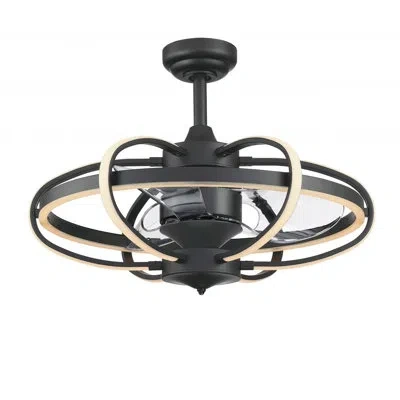 Fanimation Obvi Indoor Caged Ceiling Fan With Led Ring Light Kits And Remote Control In Black