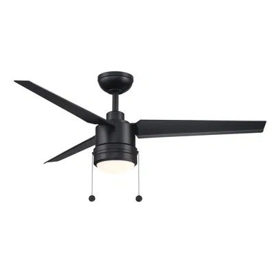 Fanimation Pc/dc 52 Inch Indoor/outdoor Ceiling Fan With Led Light Kit And Pull Chains In Black