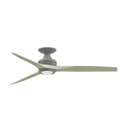 Fanimation Spitfire 60 Inch Indoor/outdoor Flush Mount Propeller Ceiling Fan With Led Light Kit And Remote Cont In Light Oak,antique Graphite