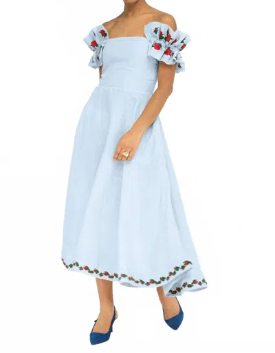 Fanm Mon Alanya Draped Shoulder Dress In Light Lagoon In Blue