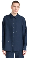 FANM MON FELIX EMBROIDERED LINEN SHIRT NAVY