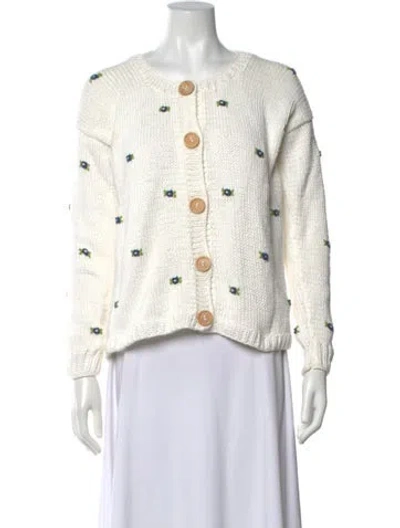 Pre-owned Fanm Mon Floral Print Crew Neck Sweater In White