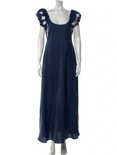 Pre-owned Fanm Mon Floral Print Long Dress In Blue