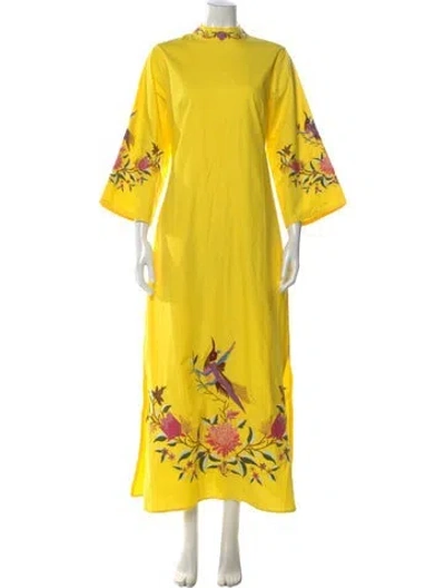 Pre-owned Fanm Mon Floral Print Long Dress W/ Tags In Yellow