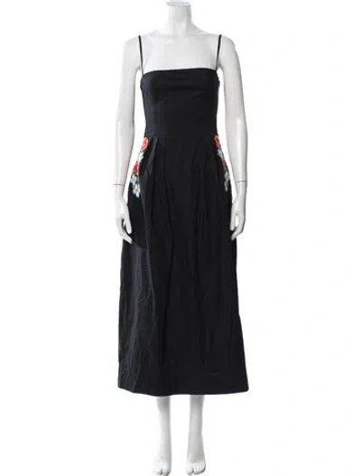 Pre-owned Fanm Mon Floral Print Midi Length Dress In Black