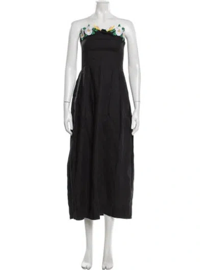 Pre-owned Fanm Mon Floral Print Midi Length Dress In Black