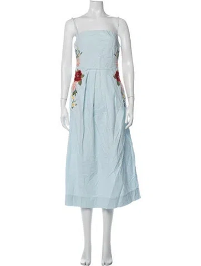 Pre-owned Fanm Mon Floral Print Midi Length Dress In Blue