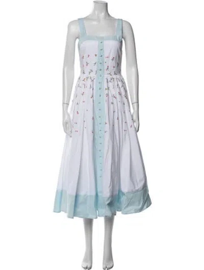 Pre-owned Fanm Mon Floral Print Midi Length Dress In Blue