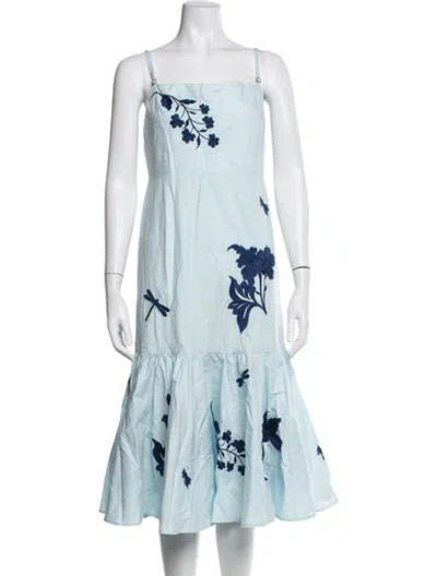 Pre-owned Fanm Mon Floral Print Midi Length Dress In Blue