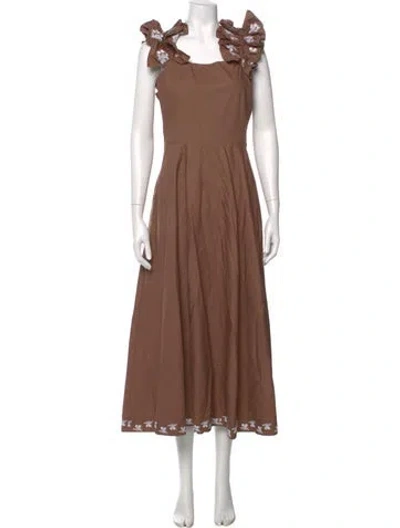 Pre-owned Fanm Mon Floral Print Midi Length Dress In Brown