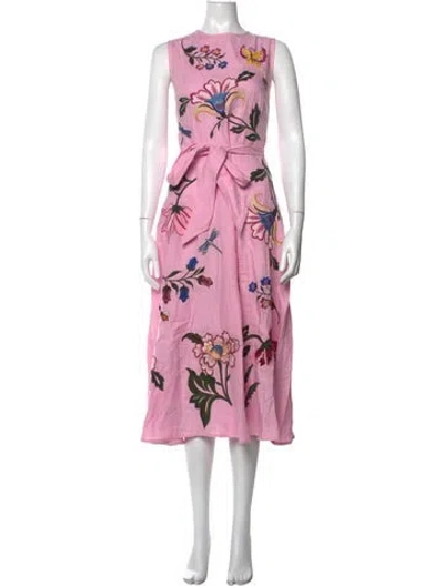 Pre-owned Fanm Mon Floral Print Midi Length Dress In Pink