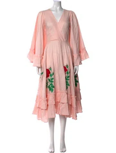 Pre-owned Fanm Mon Floral Print Midi Length Dress In Pink