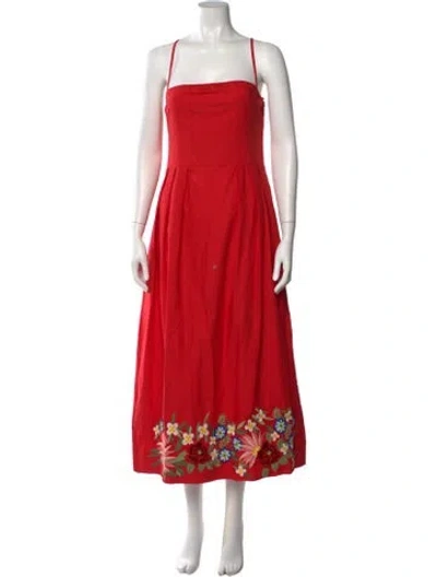 Pre-owned Fanm Mon Floral Print Midi Length Dress In Red